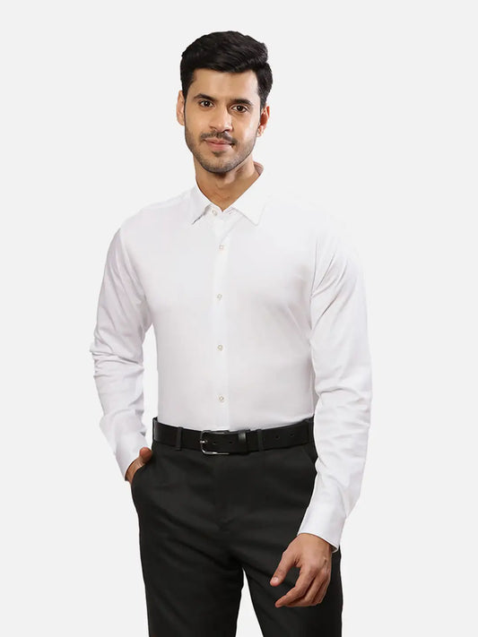 Raymond Men Red Structure Contemporary Fit Cotton Cut Away Collar Shirt