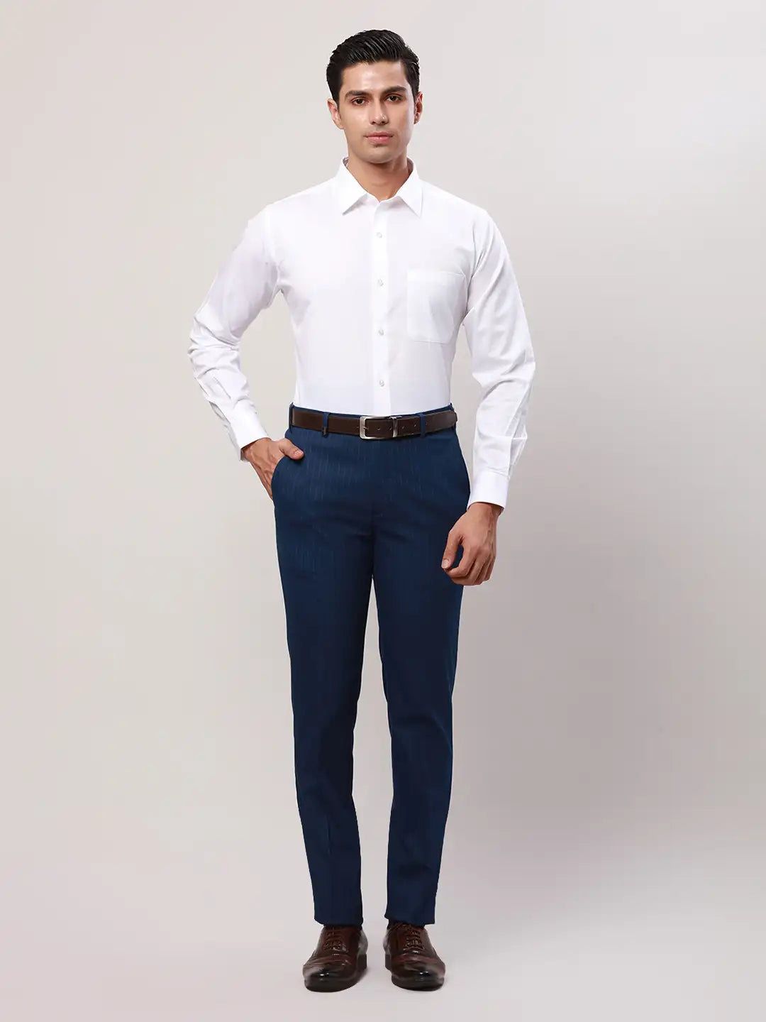 Raymond Men Blue Checks Slim Fit Cotton Shirt
