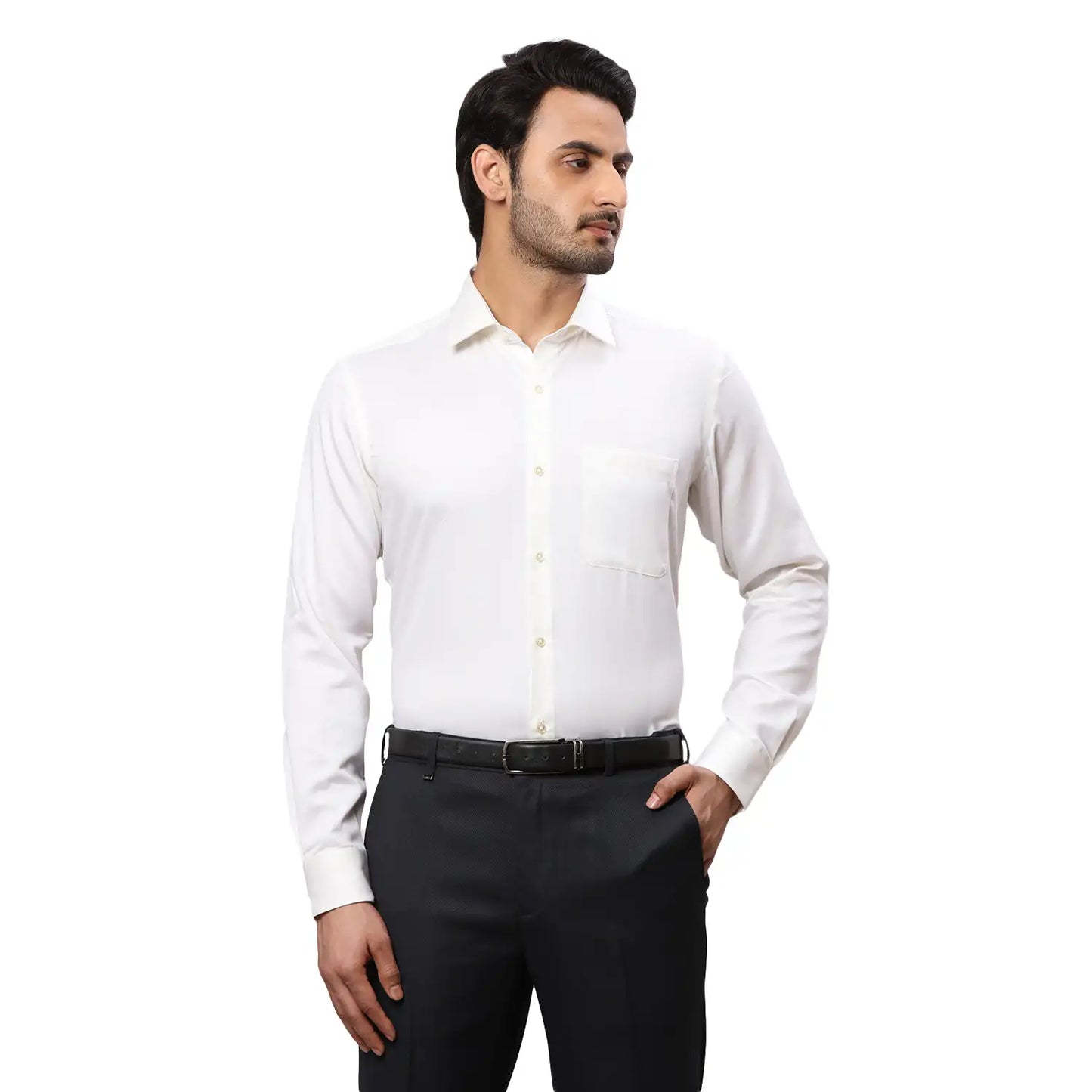 Men Blue Contemporary Fit Solid Cotton Cut Collar Shirts