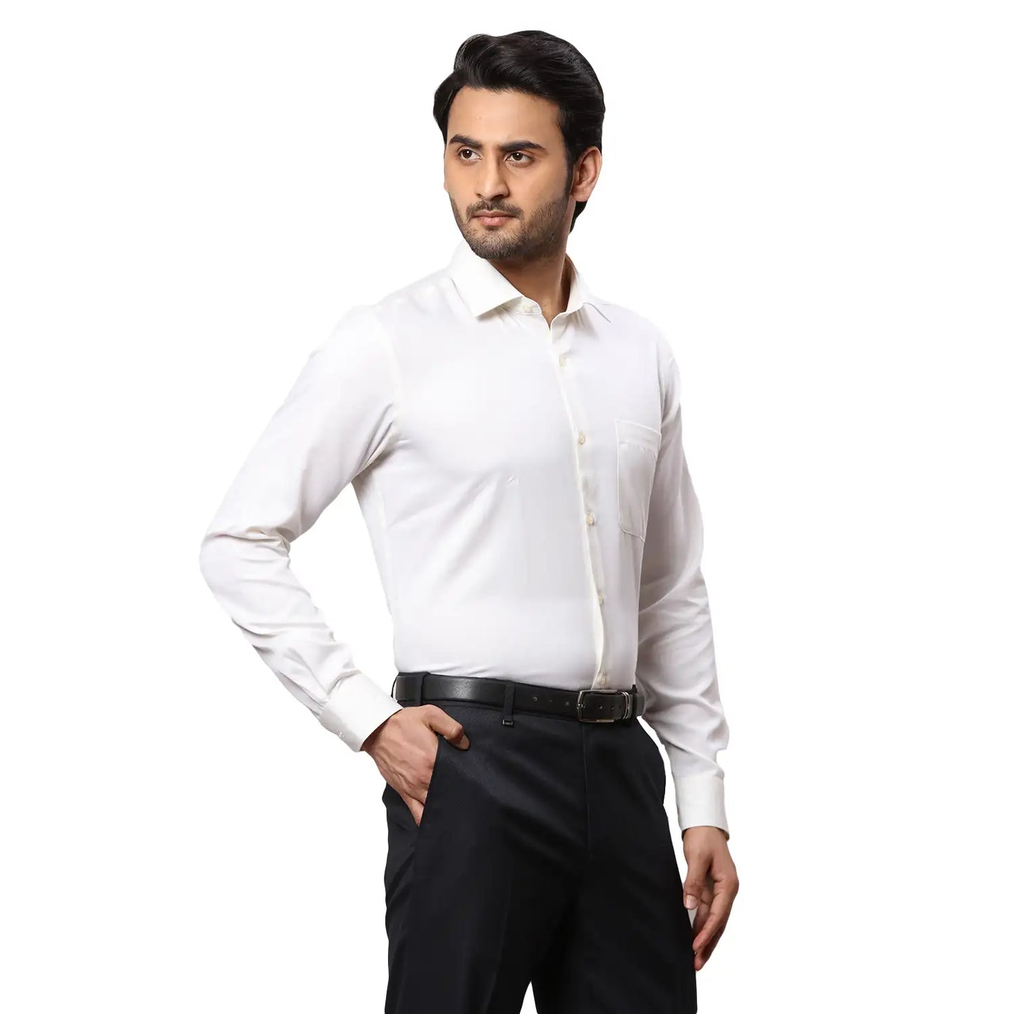 Men Blue Contemporary Fit Solid Cotton Cut Collar Shirts