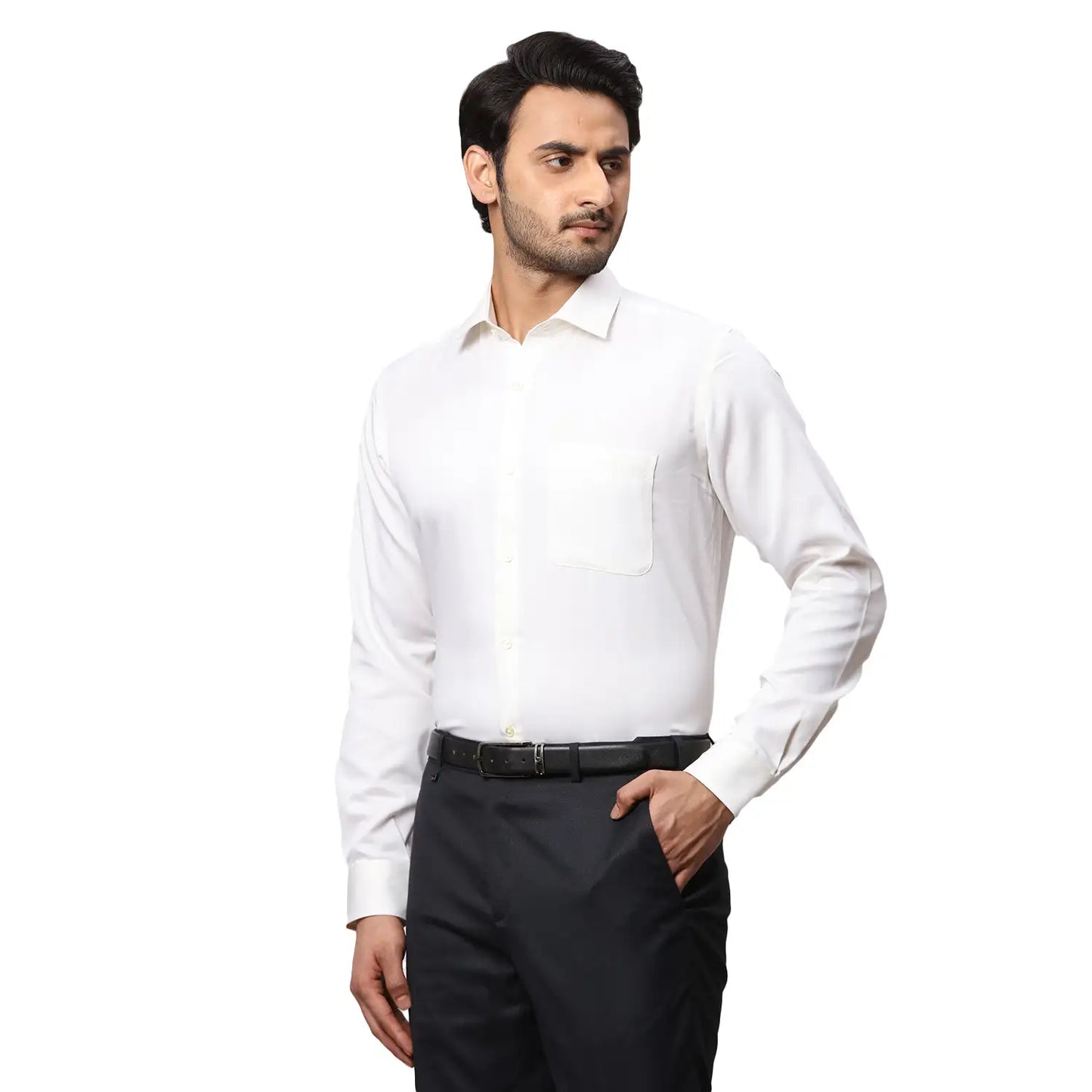 Men Blue Contemporary Fit Solid Cotton Cut Collar Shirts