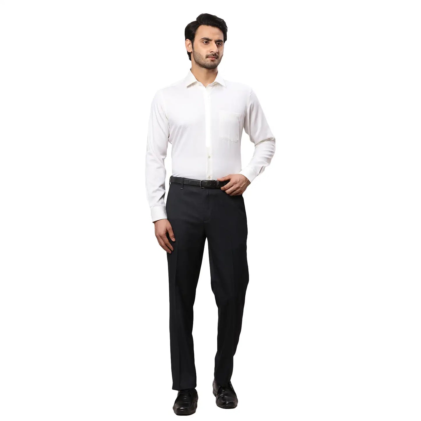 Men Blue Contemporary Fit Solid Cotton Cut Collar Shirts