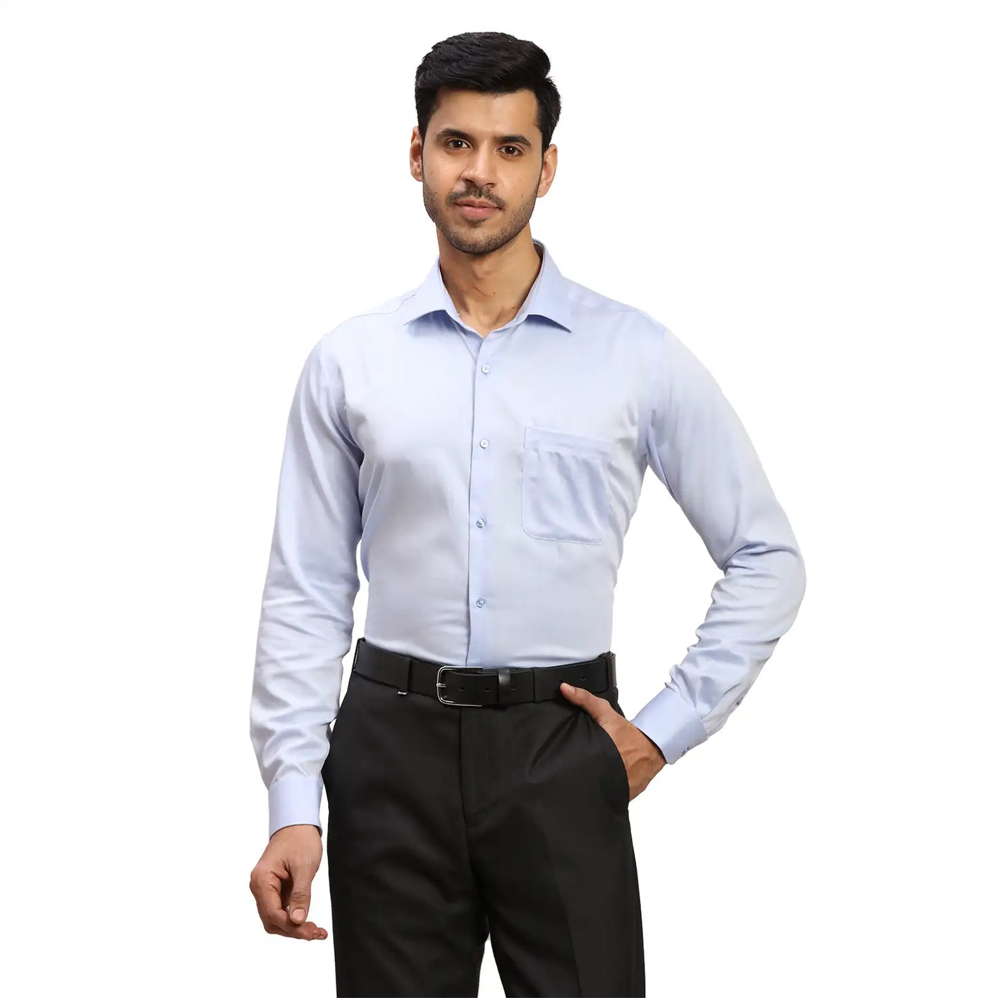 Men Green Contemporary Fit Solid Cotton Cut Collar Shirts