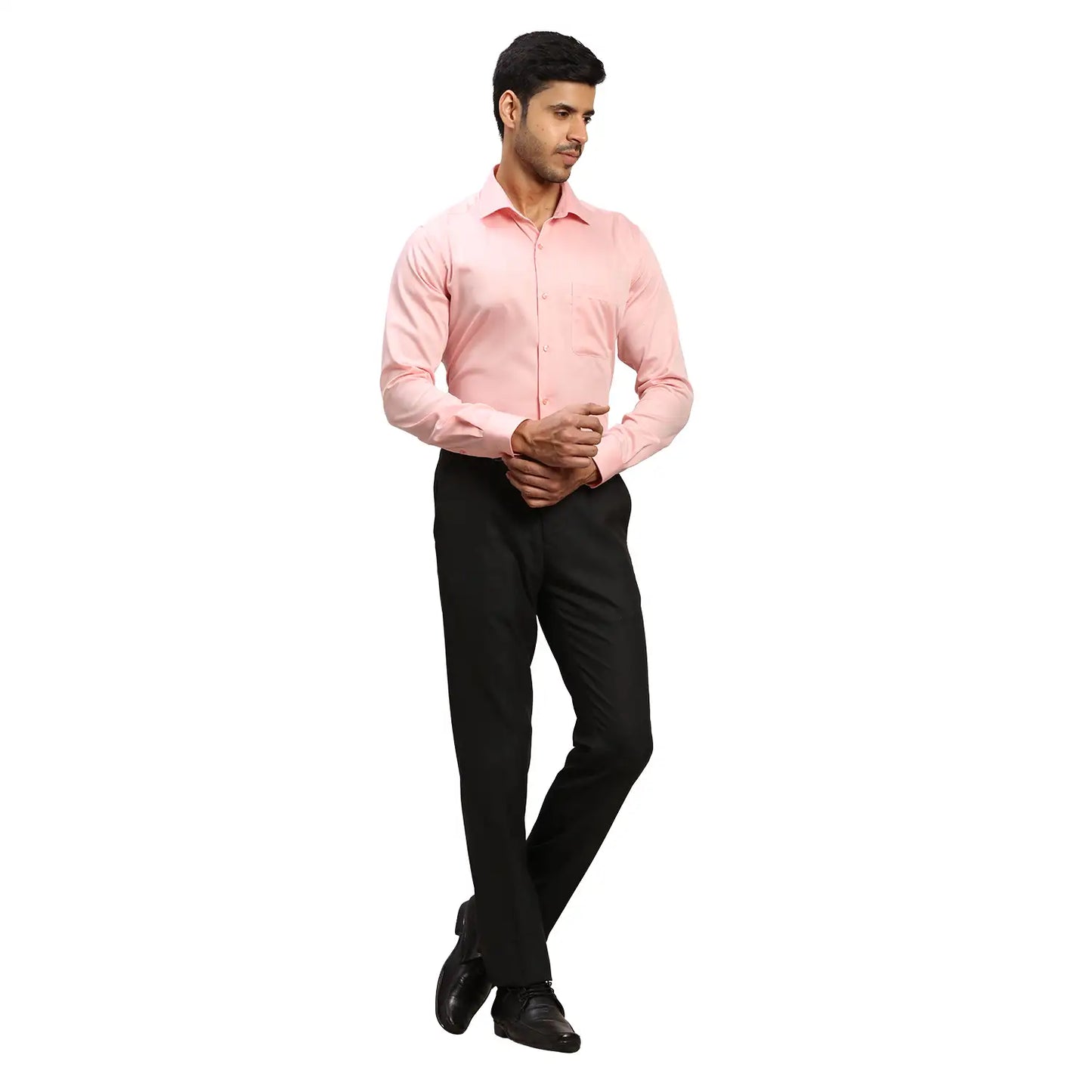 Men Blue Contemporary Fit Solid Cotton Cut Collar Shirts