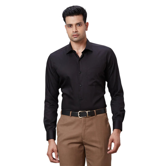 Men Orange Contemporary Fit Structure Cotton Cut Collar Shirts