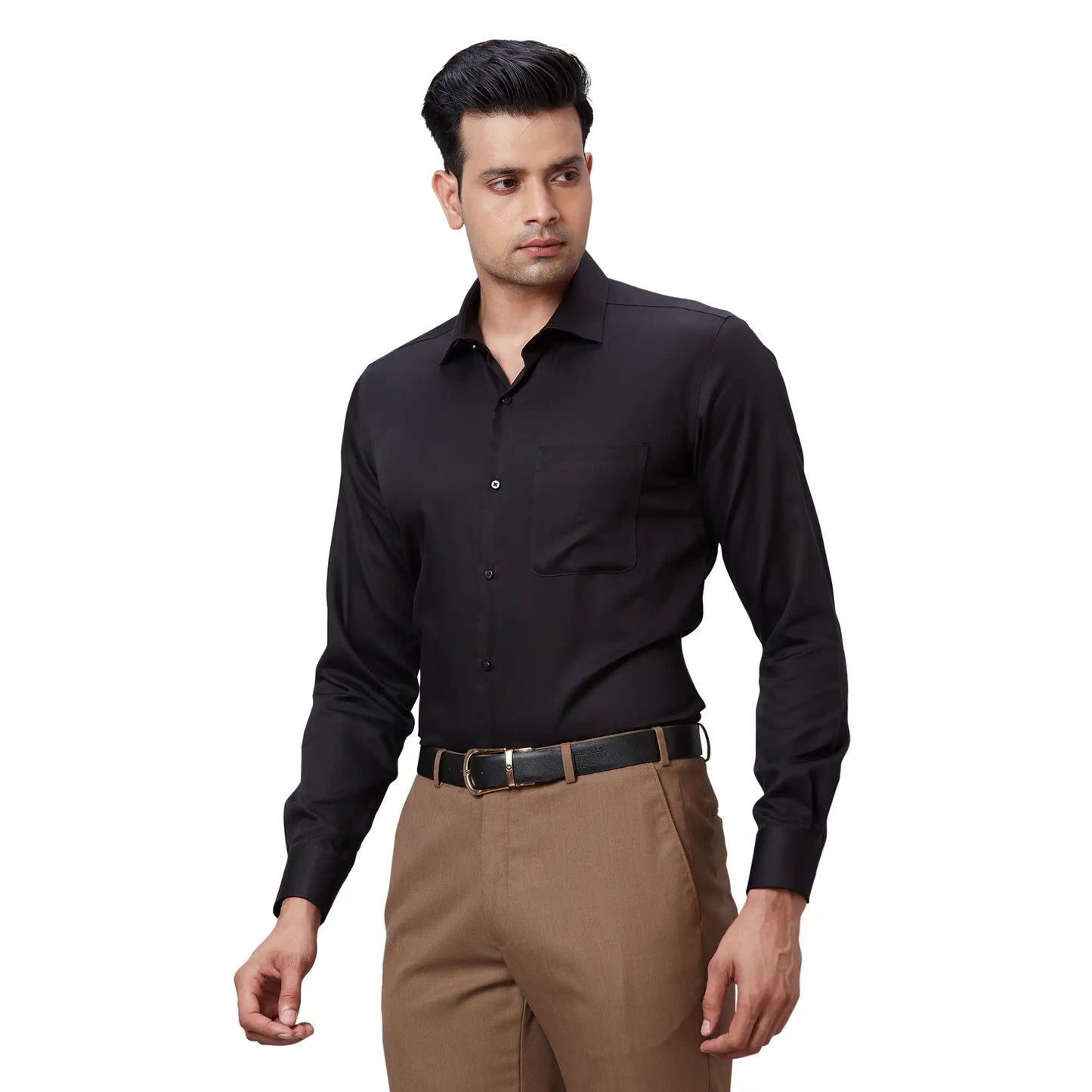 Men Orange Contemporary Fit Structure Cotton Cut Collar Shirts
