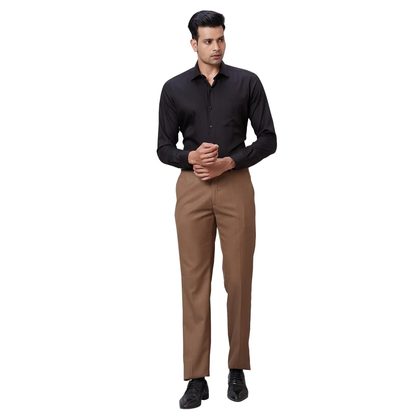 Men Orange Contemporary Fit Structure Cotton Cut Collar Shirts