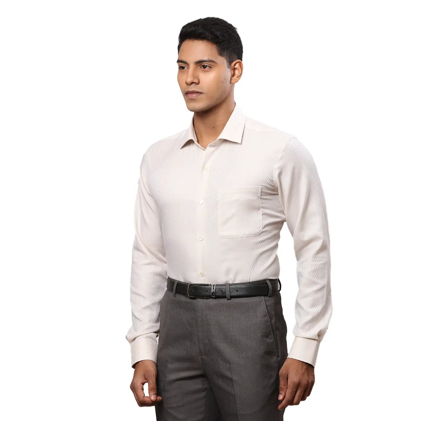 Men Green Contemporary Fit Structure Cotton Cut Collar Shirts
