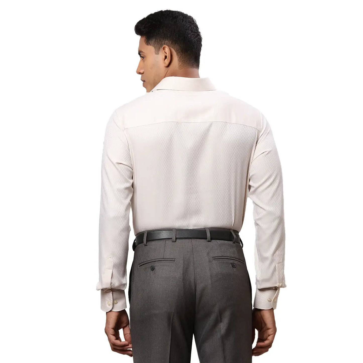 Men Green Contemporary Fit Structure Cotton Cut Collar Shirts