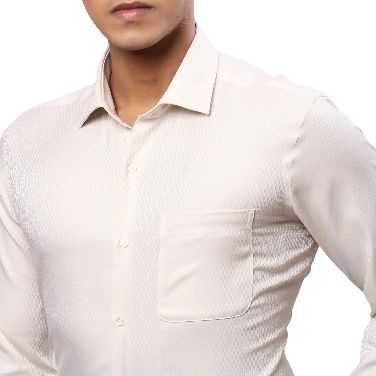 Men Green Contemporary Fit Structure Cotton Cut Collar Shirts