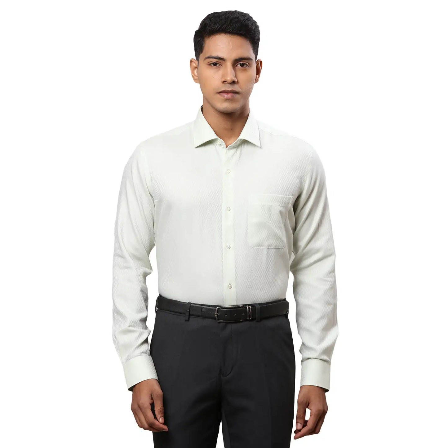 Men White Contemporary Fit Structure Cotton Cut Collar Shirts