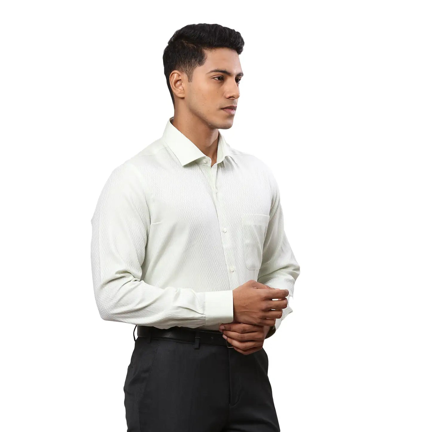 Men White Contemporary Fit Structure Cotton Cut Collar Shirts