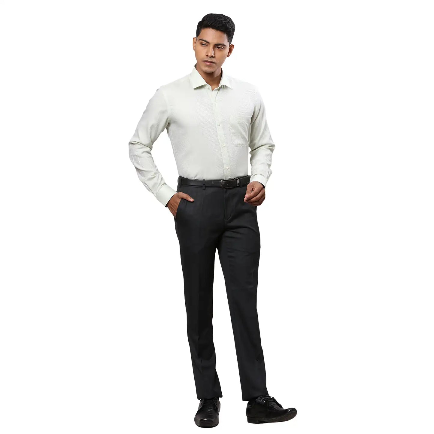 Men White Contemporary Fit Structure Cotton Cut Collar Shirts