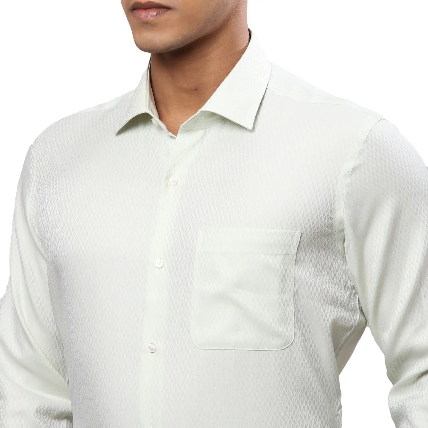 Men White Contemporary Fit Structure Cotton Cut Collar Shirts