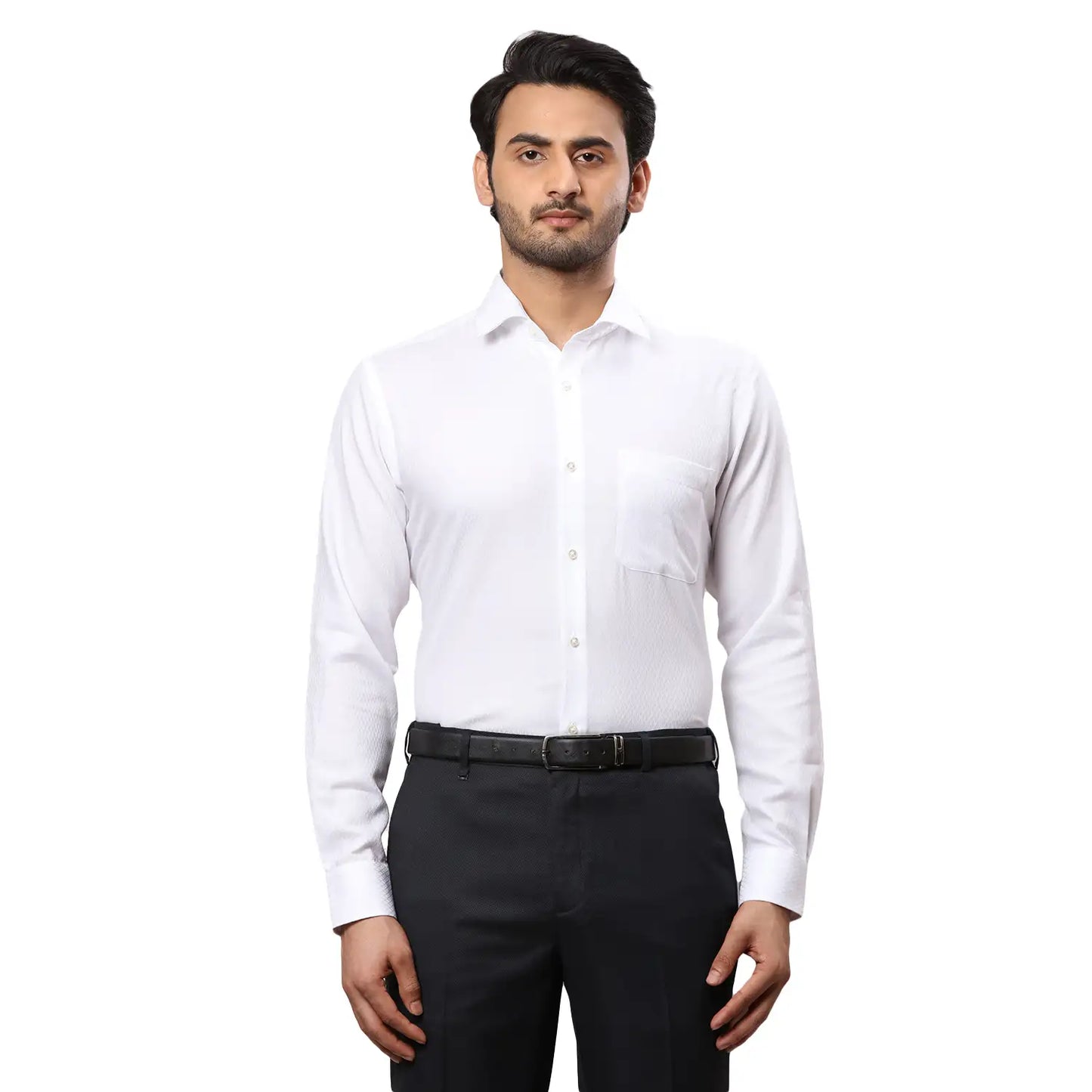 Men Blue Contemporary Fit Jacquard Cotton Cut Collar Shirts