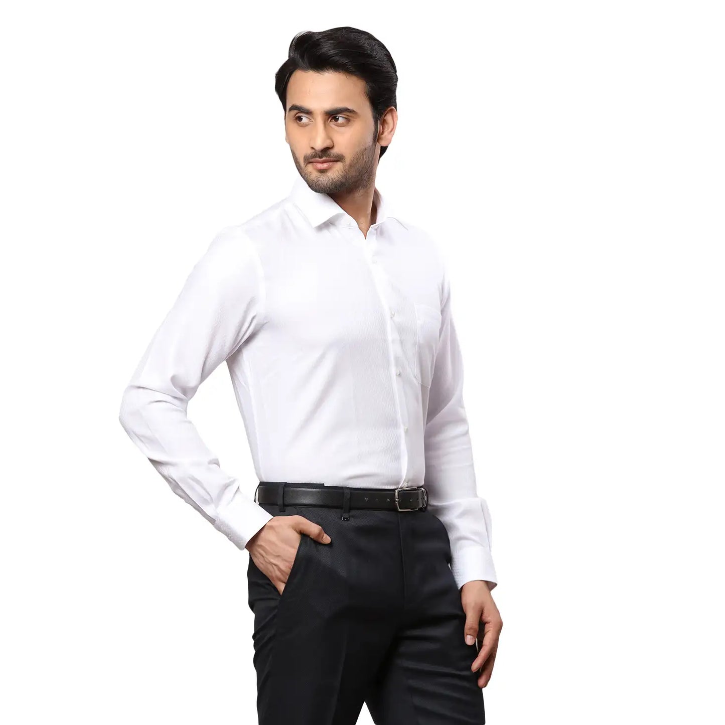 Men Blue Contemporary Fit Jacquard Cotton Cut Collar Shirts