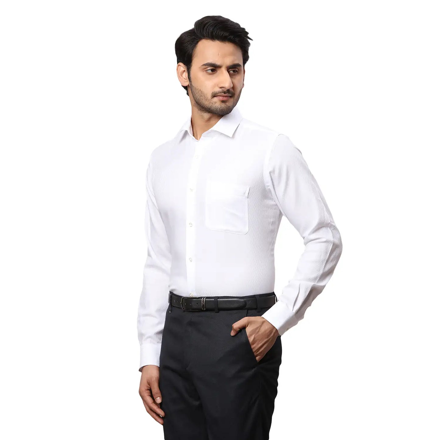 Men Blue Contemporary Fit Jacquard Cotton Cut Collar Shirts