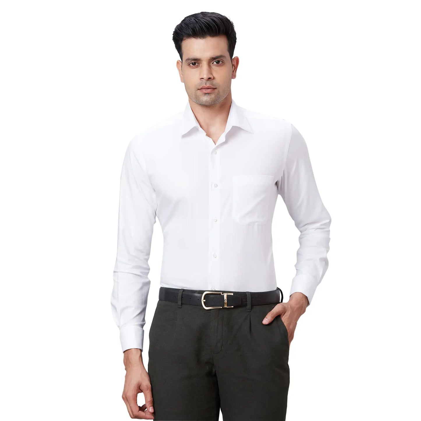 Men Black Contemporary Fit Structure Polyester Blend Trouser