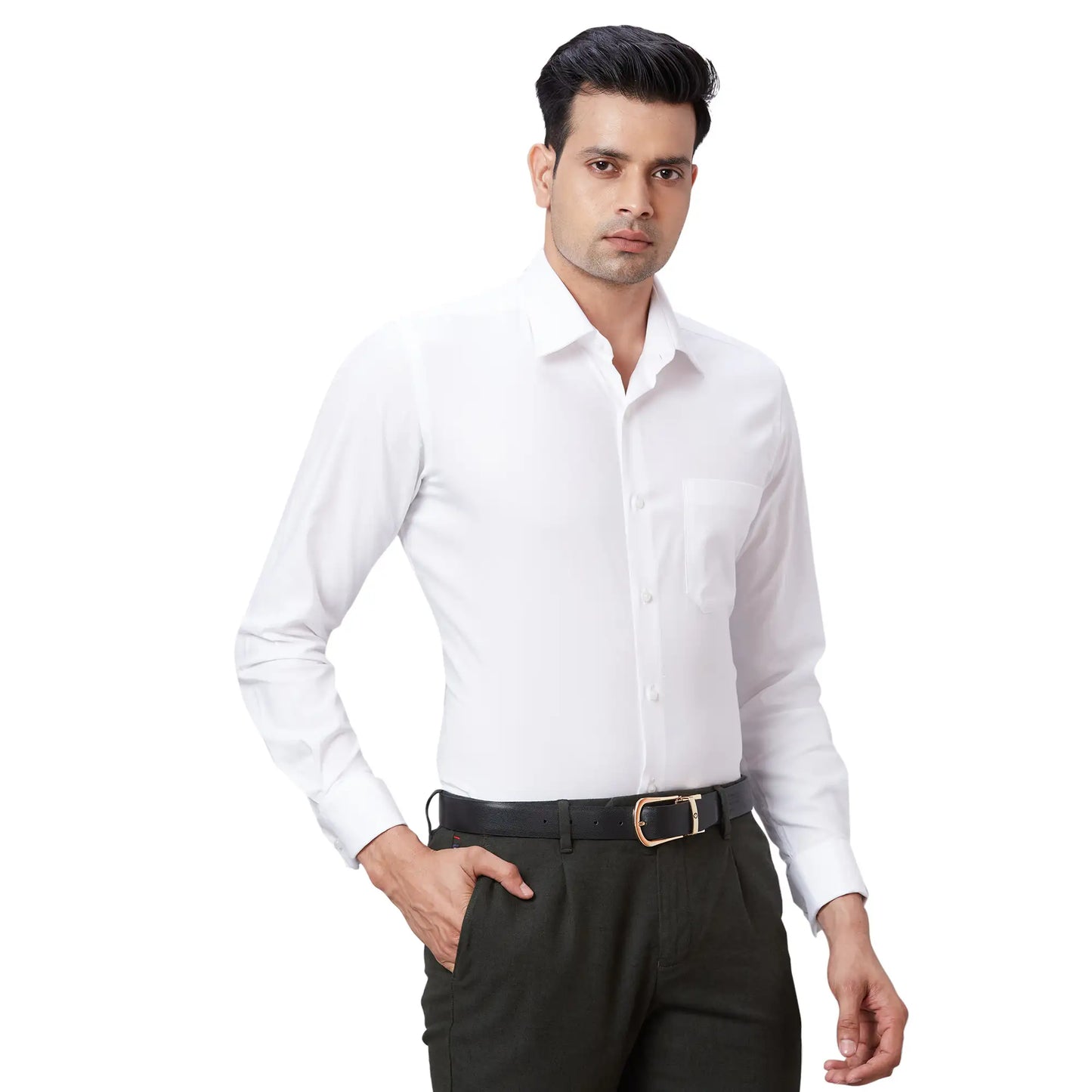Men Black Contemporary Fit Structure Polyester Blend Trouser
