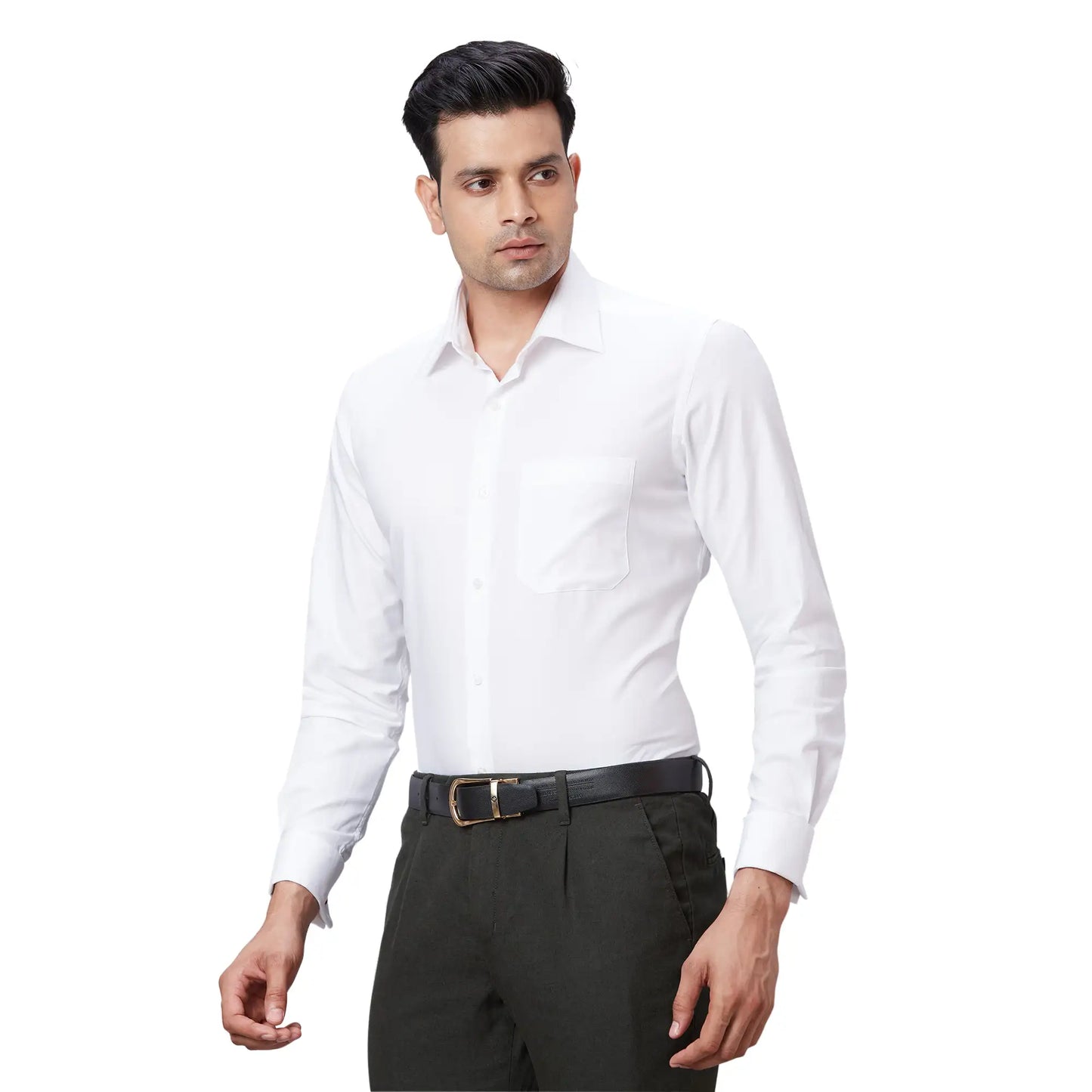 Men Black Contemporary Fit Structure Polyester Blend Trouser
