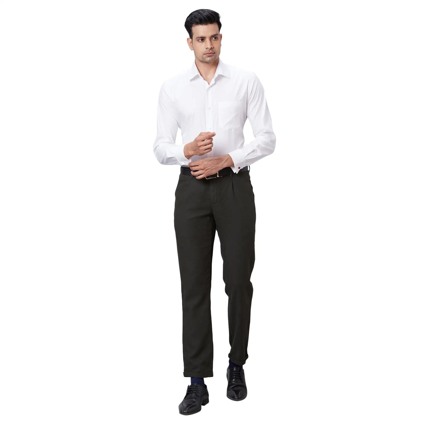 Men Black Contemporary Fit Structure Polyester Blend Trouser
