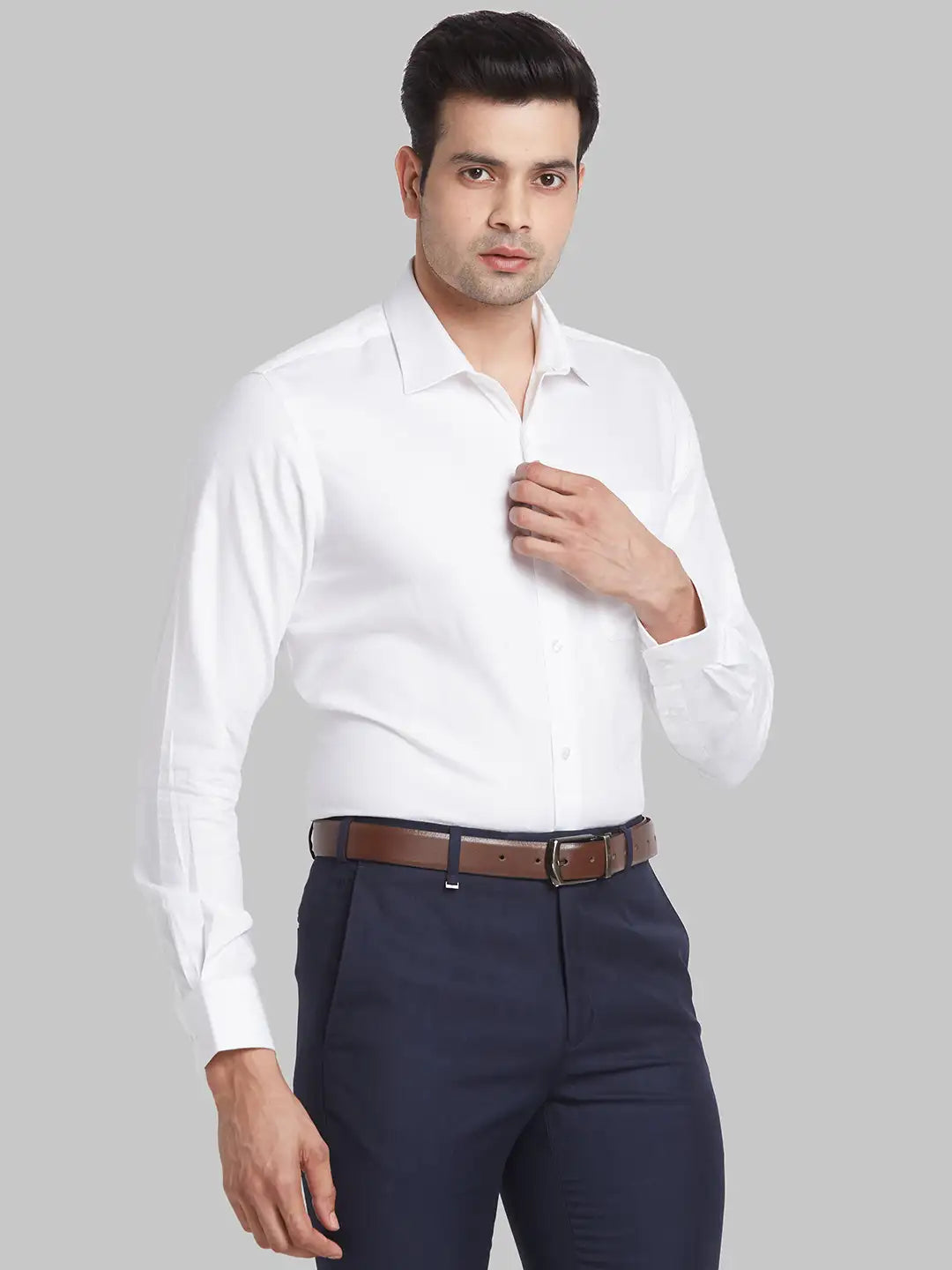 Men Blue Contemporary Fit Structure Cotton Shirts