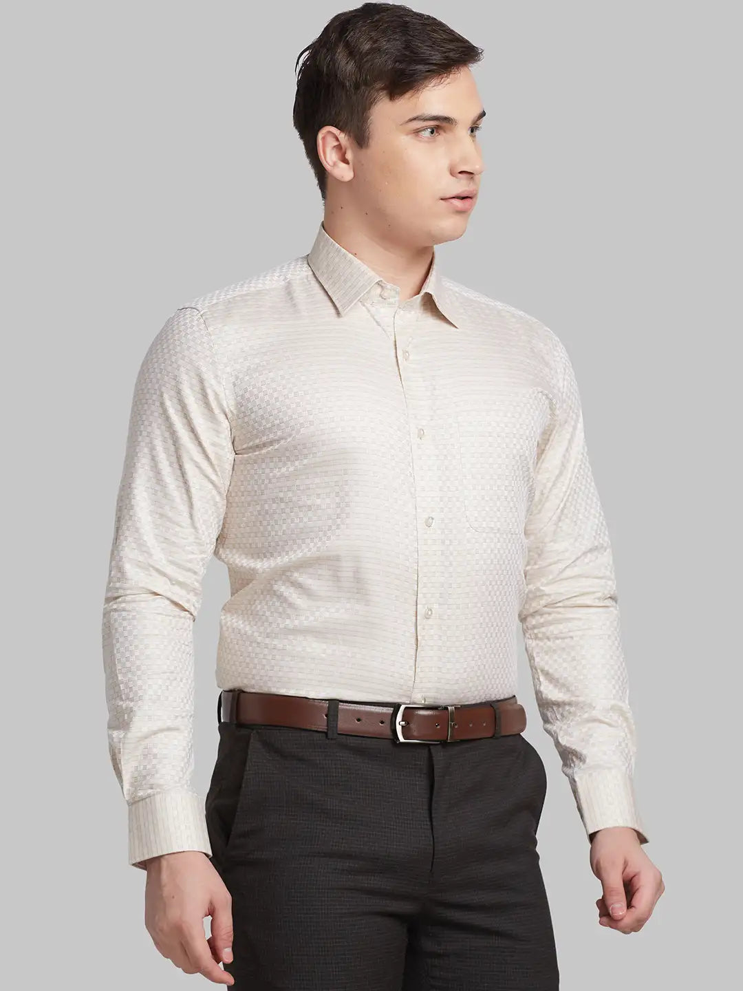 Men Blue Contemporary Fit Structure  Cotton   Shirts