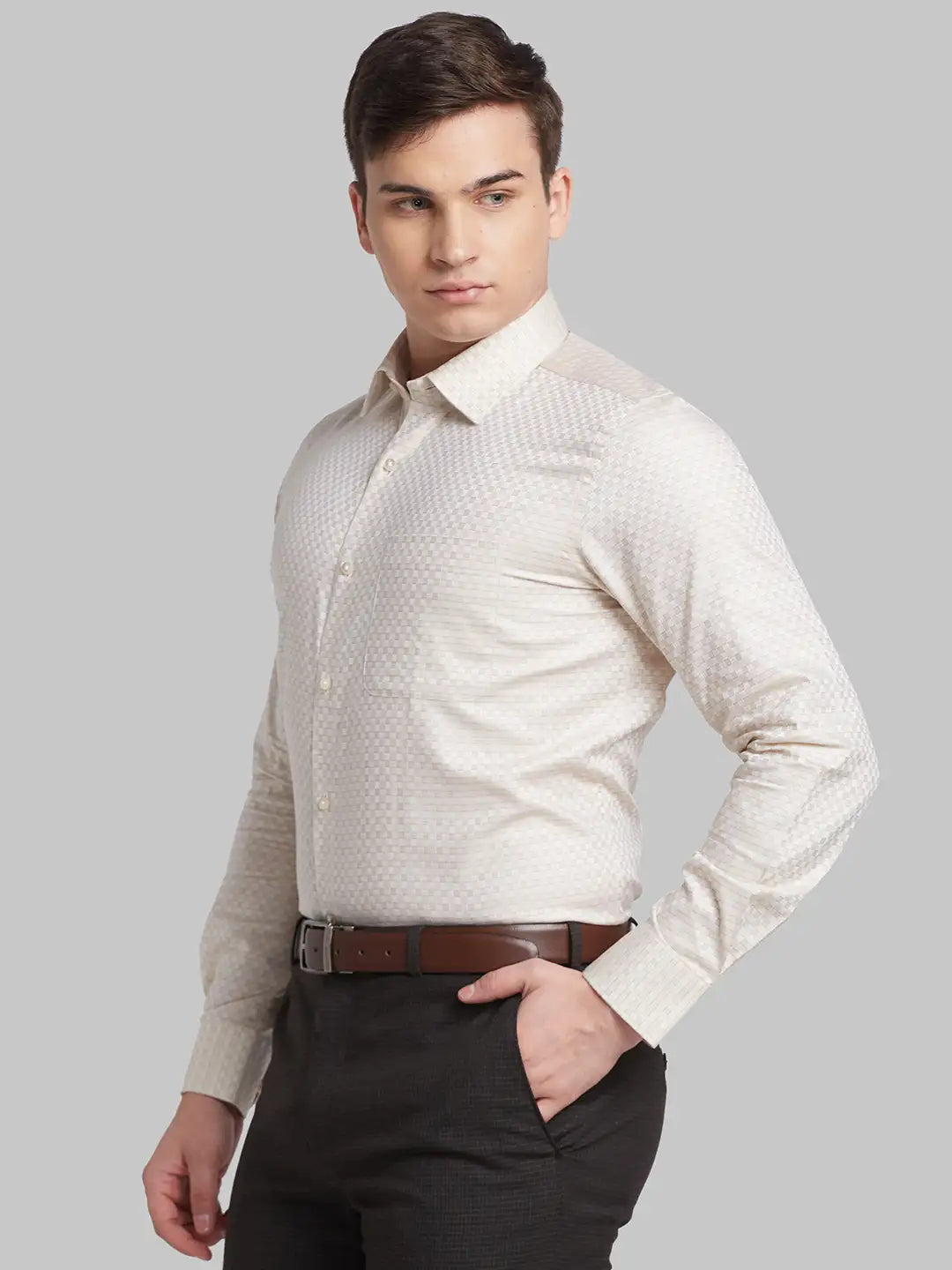 Men Blue Contemporary Fit Structure  Cotton   Shirts