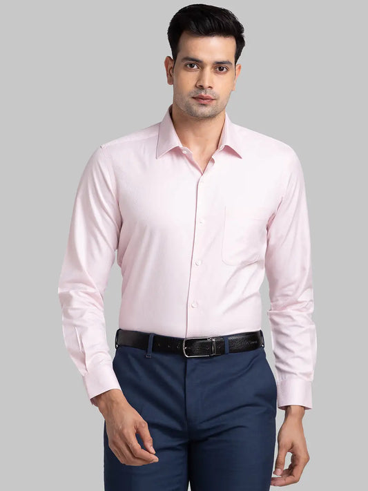 Men White Contemporary Fit Structure Cotton Blend   Shirts