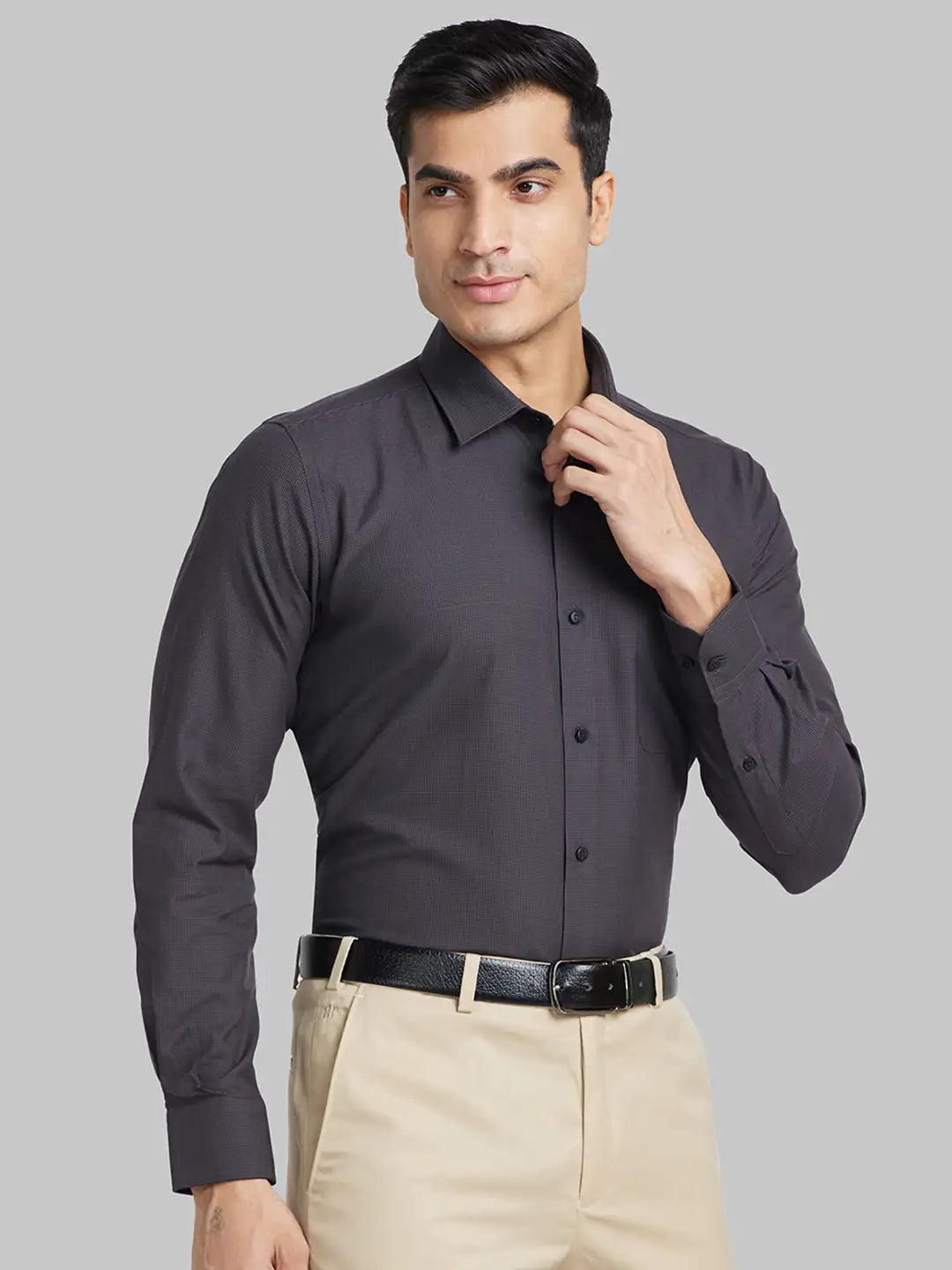 Raymond Men Red Structure Contemporary Fit Wool Blend Shirt