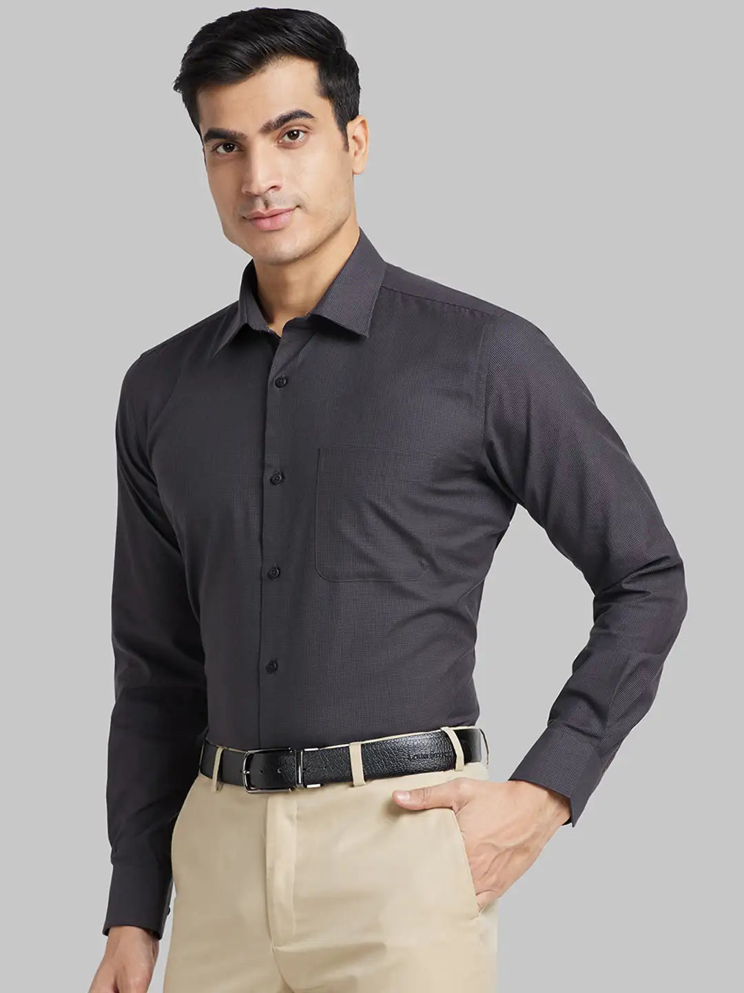 Raymond Men Red Structure Contemporary Fit Wool Blend Shirt