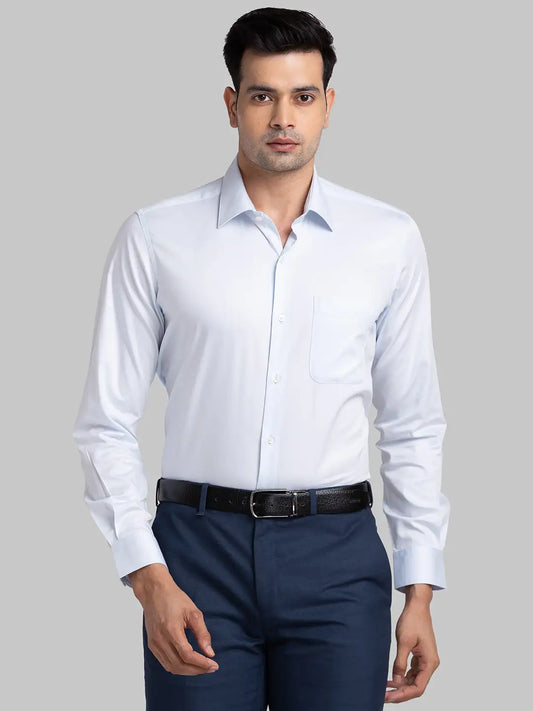 Raymond Men Grey Solid Contemporary Fit Cotton Blend Shirt