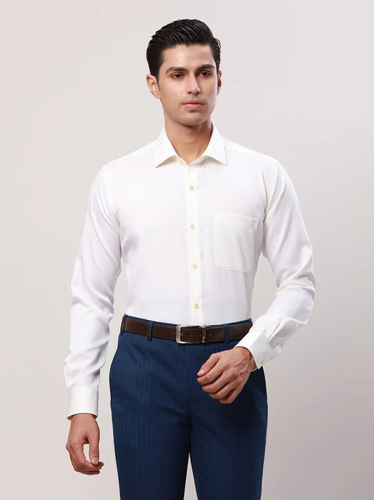 Raymond Men White Structure Regular Fit Cotton Cutaway Collar Shirt