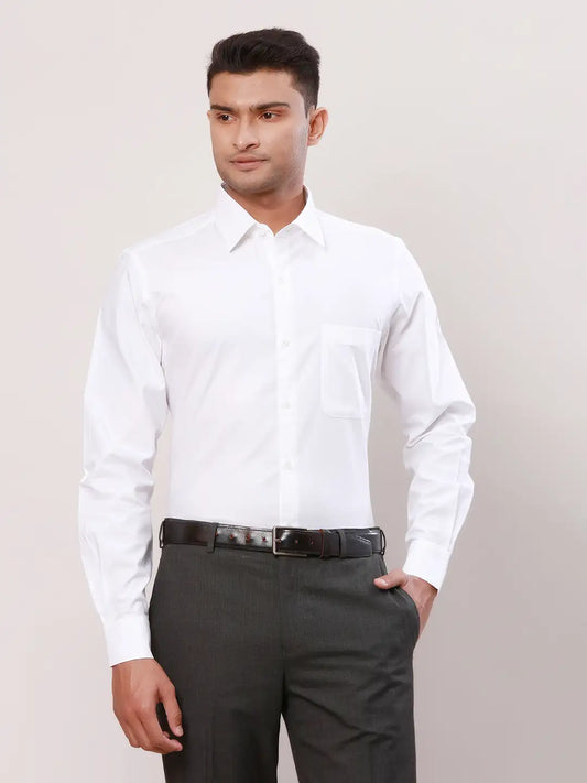 Raymond Men White Solid Contemporary Fit Cotton Shirt