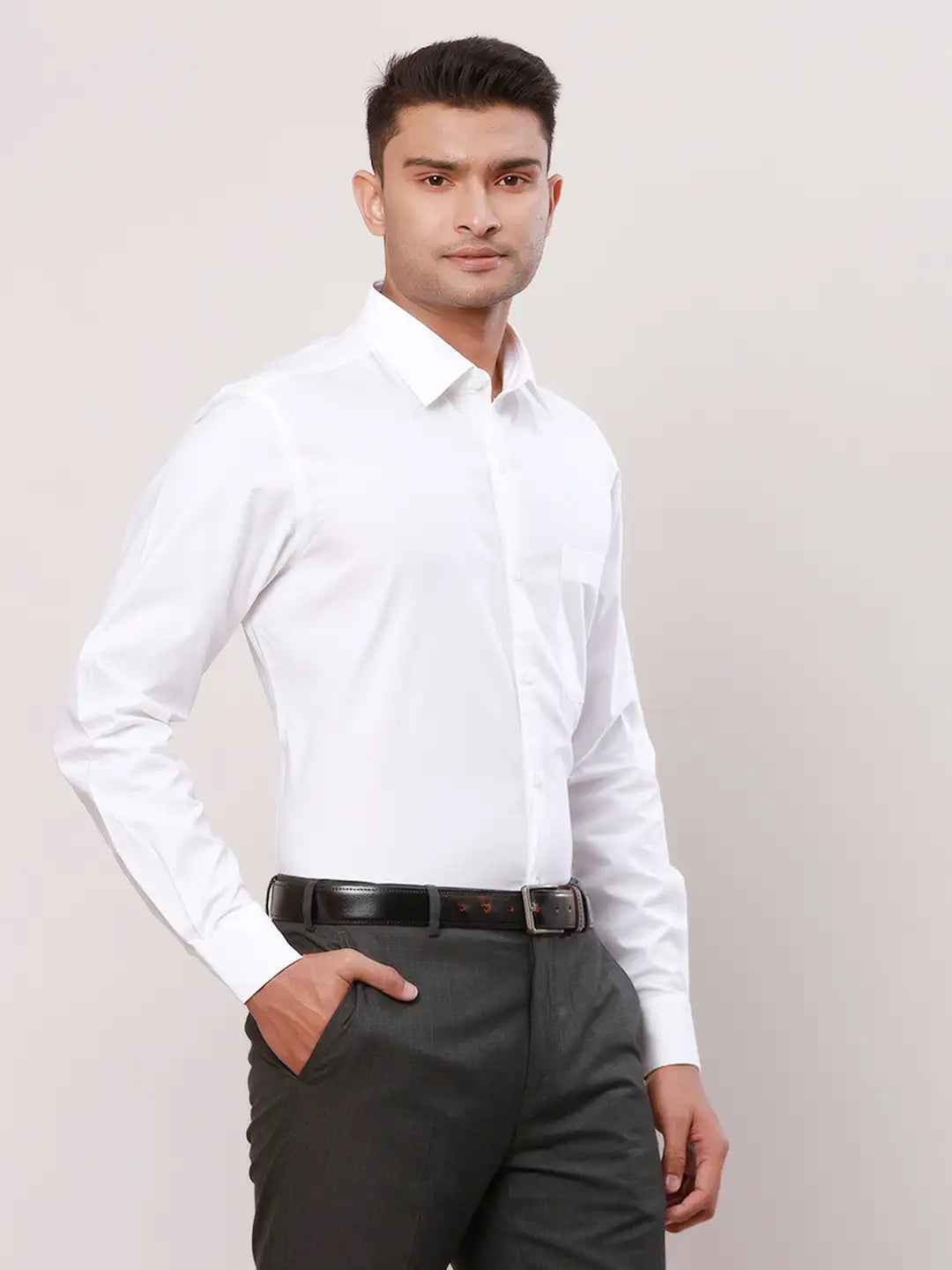 Raymond Men White Solid Contemporary Fit Cotton Shirt