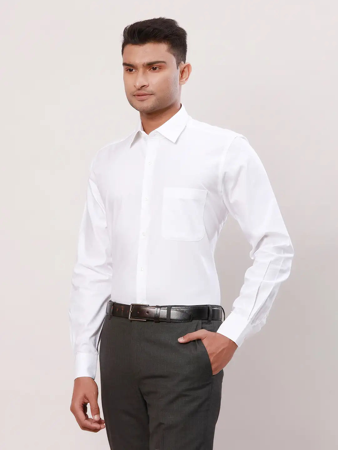 Raymond Men White Solid Contemporary Fit Cotton Shirt