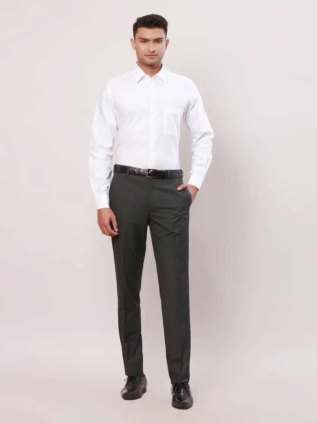 Raymond Men White Solid Contemporary Fit Cotton Shirt