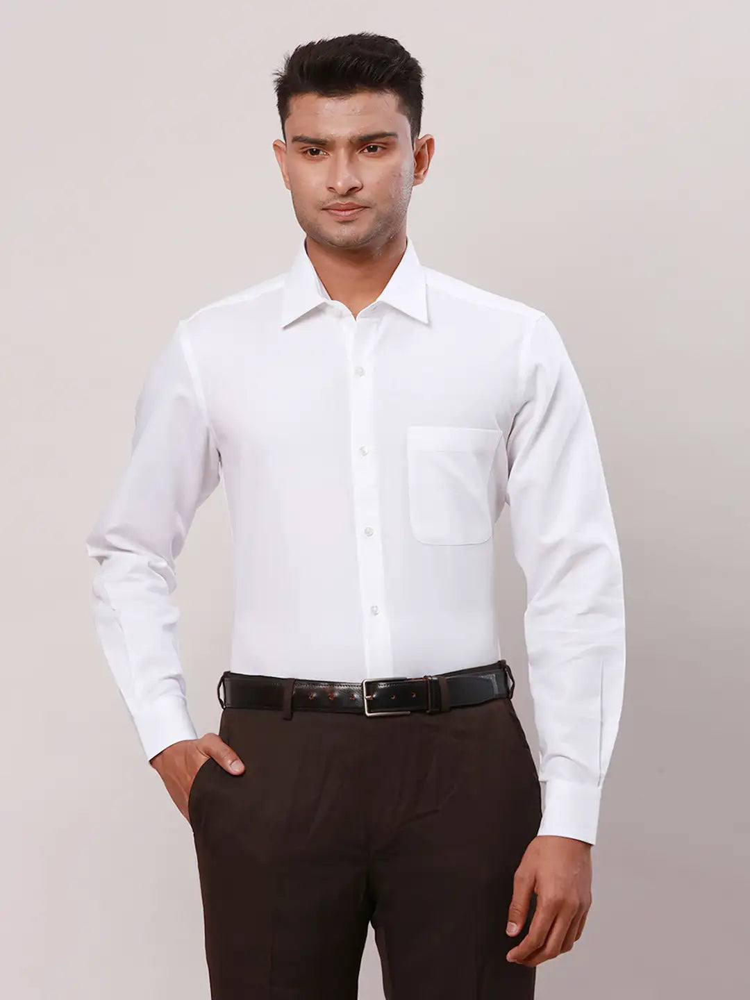 Raymond Men Black Structure Regular Fit Cotton Cutaway Collar Shirt