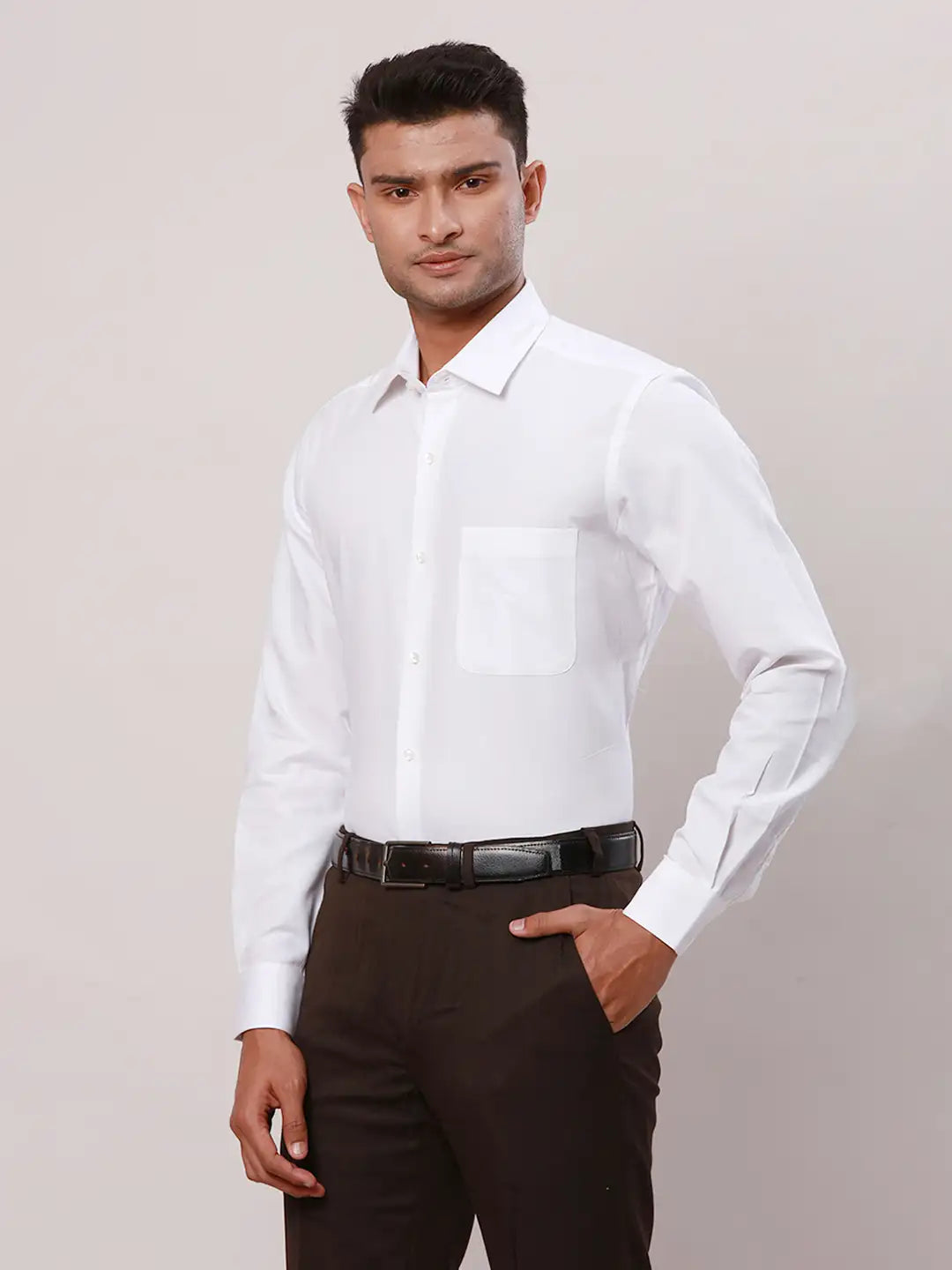 Raymond Men Black Structure Regular Fit Cotton Cutaway Collar Shirt