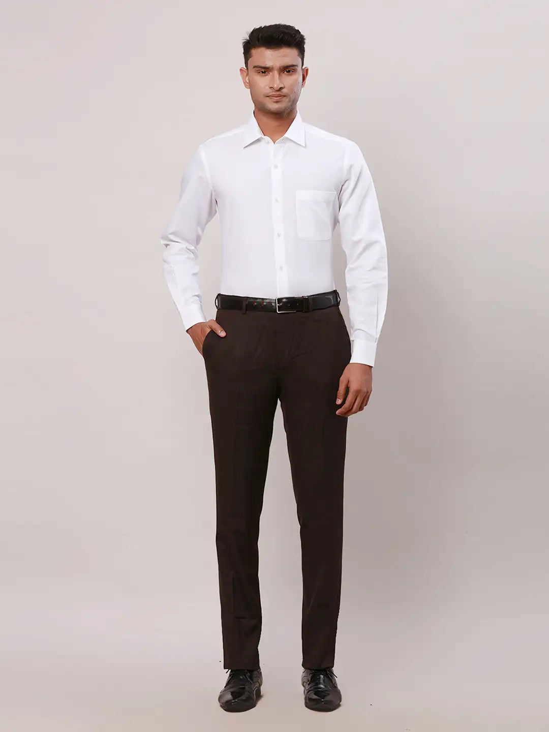 Raymond Men Black Structure Regular Fit Cotton Cutaway Collar Shirt