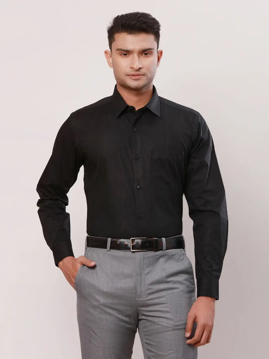 Raymond Men Black Solid Contemporary Fit Cotton Shirt