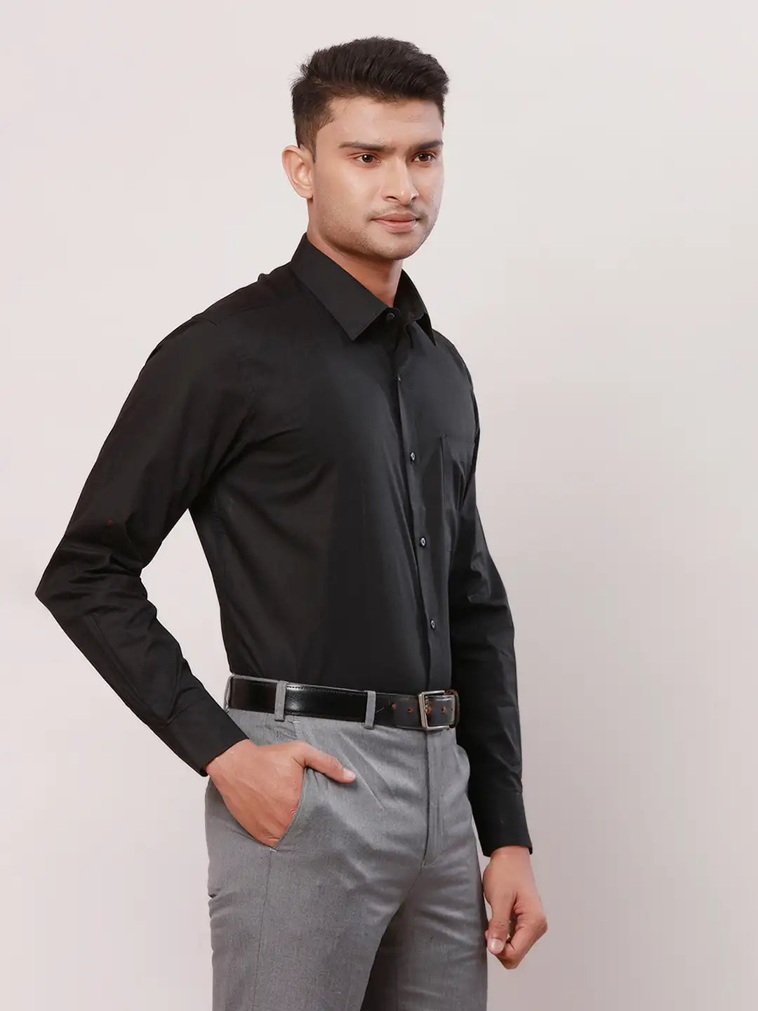 Raymond Men Black Solid Contemporary Fit Cotton Shirt