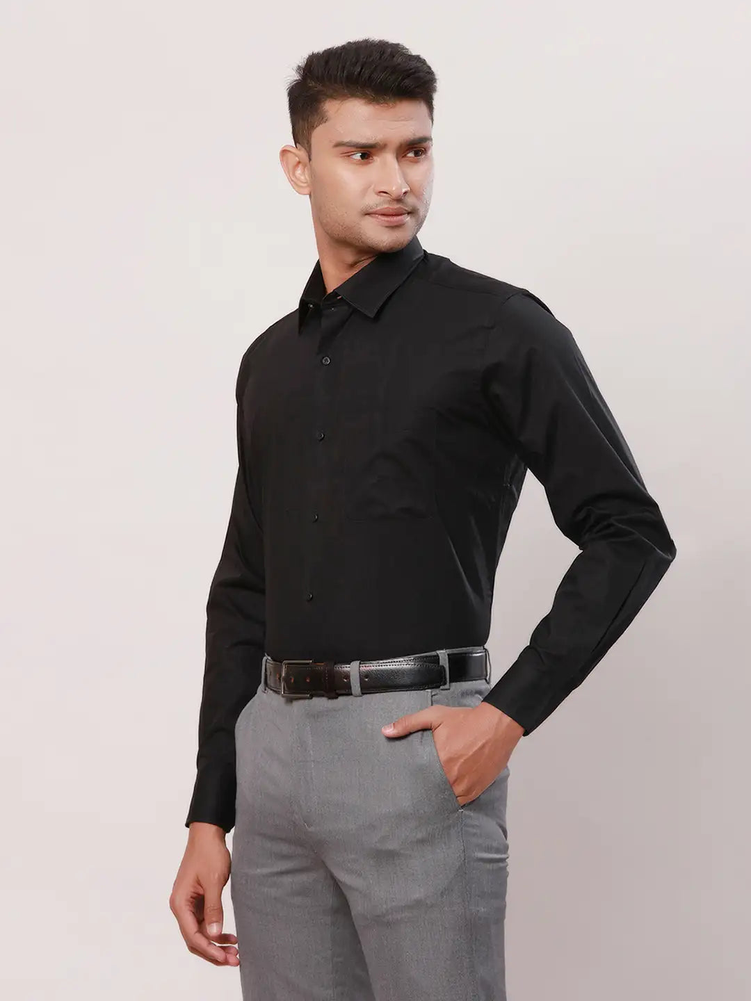 Raymond Men Black Solid Contemporary Fit Cotton Shirt