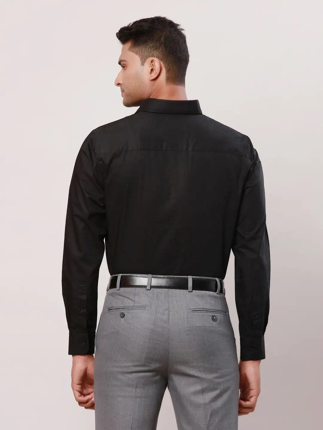 Raymond Men Black Solid Contemporary Fit Cotton Shirt