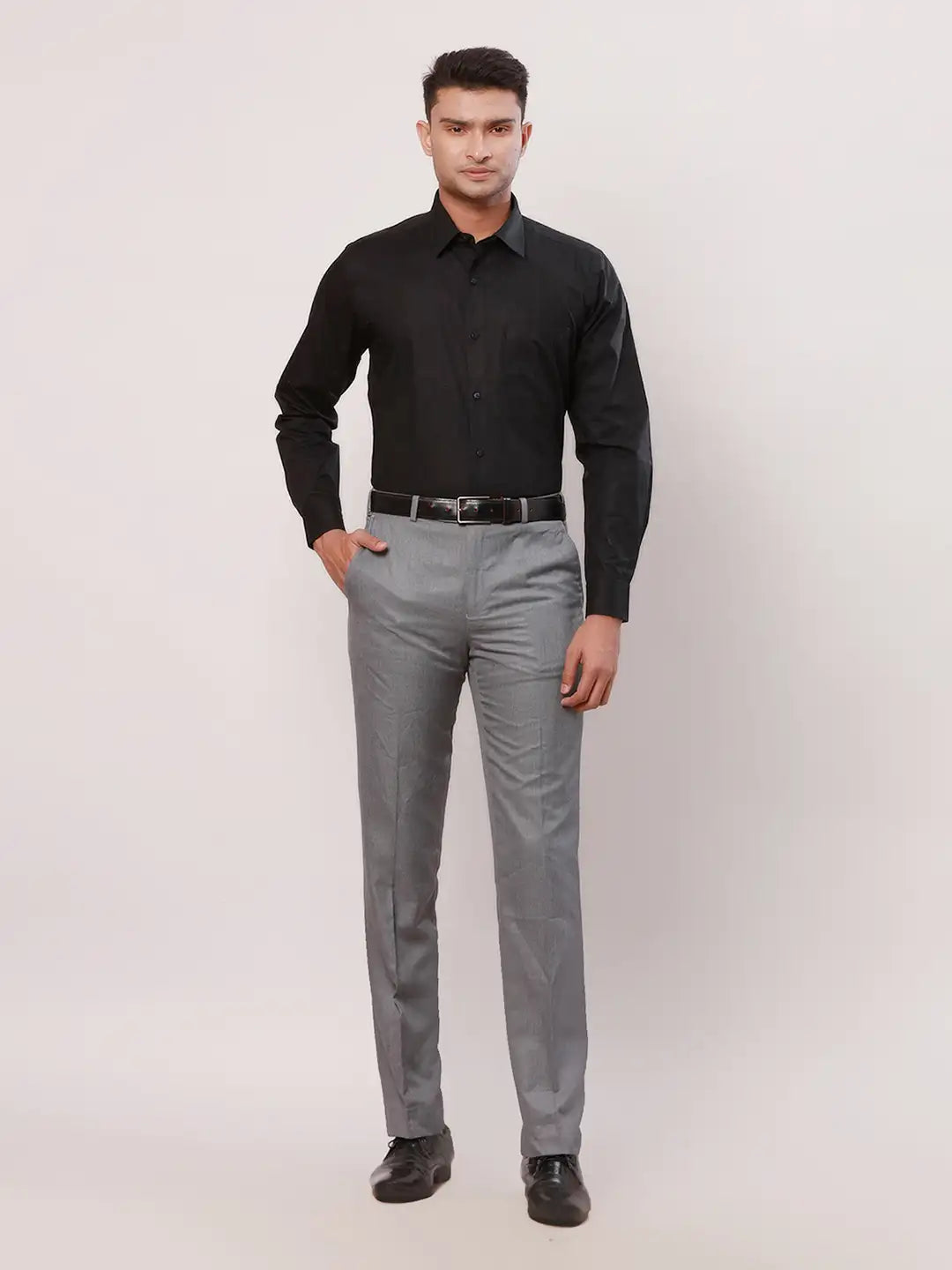 Raymond Men Black Solid Contemporary Fit Cotton Shirt