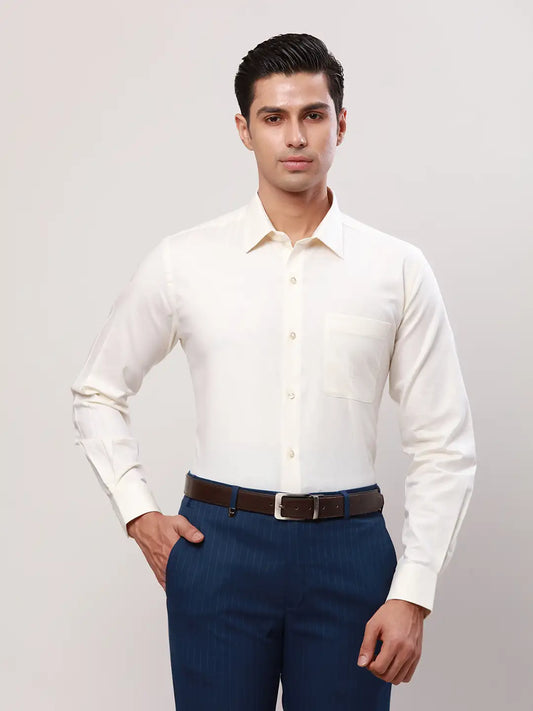 Raymond Men Fawn Solid Regular Fit Cotton Cutaway Collar Shirt