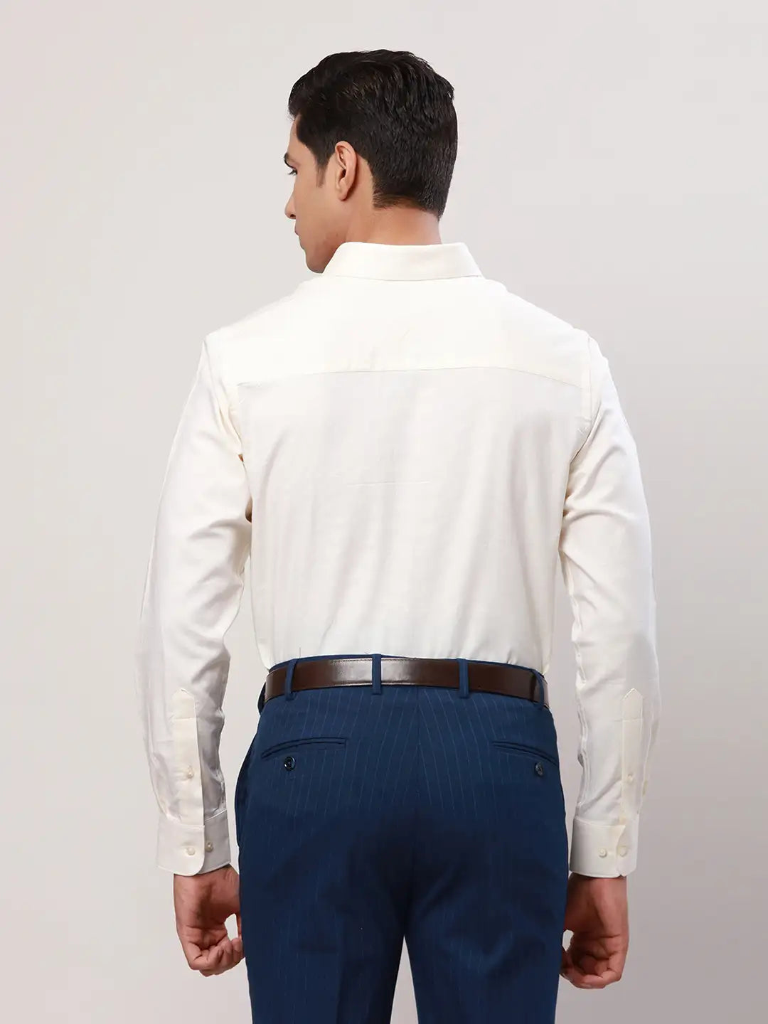 Raymond Men Fawn Solid Regular Fit Cotton Cutaway Collar Shirt