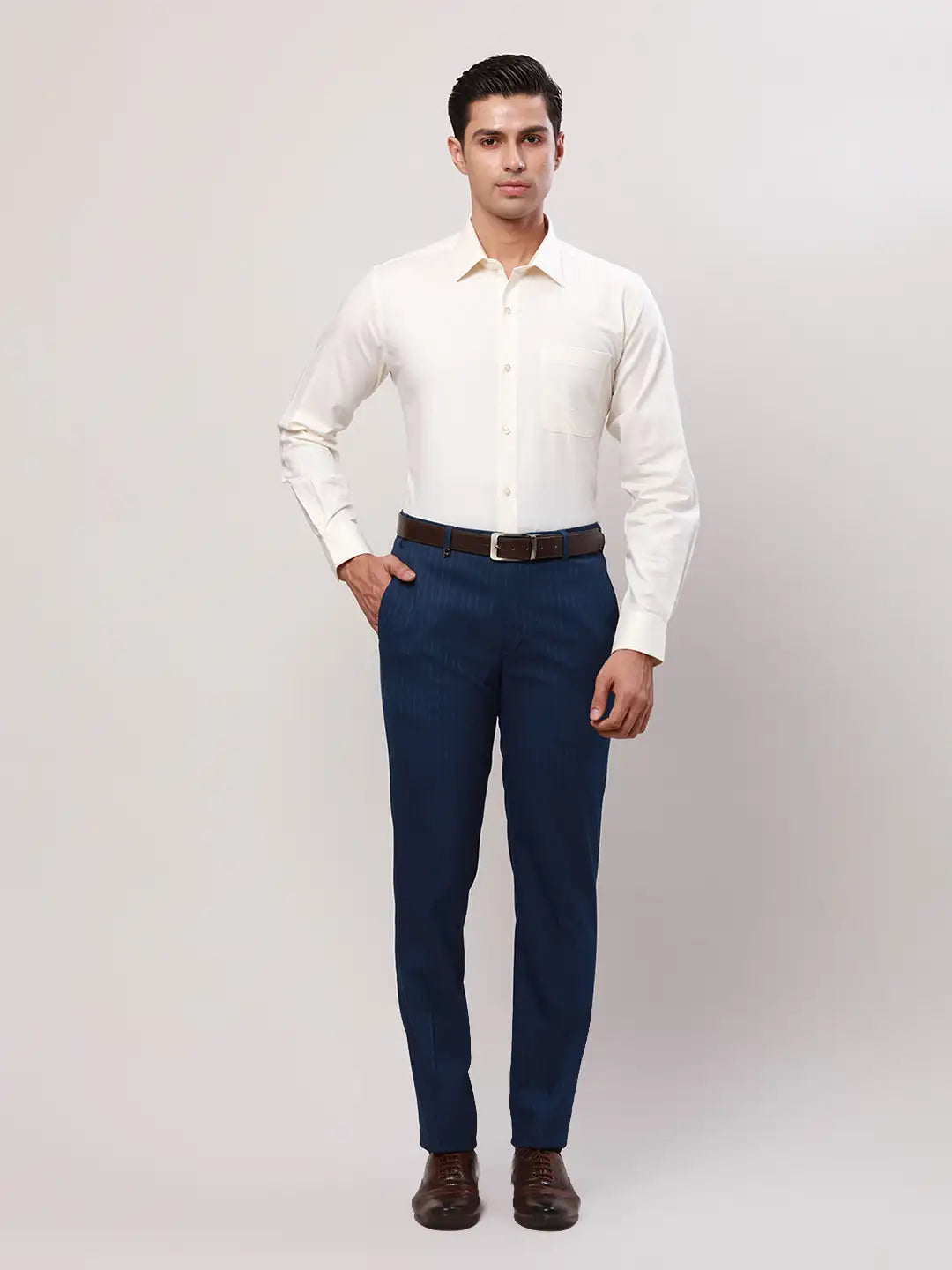 Raymond Men Fawn Solid Regular Fit Cotton Cutaway Collar Shirt