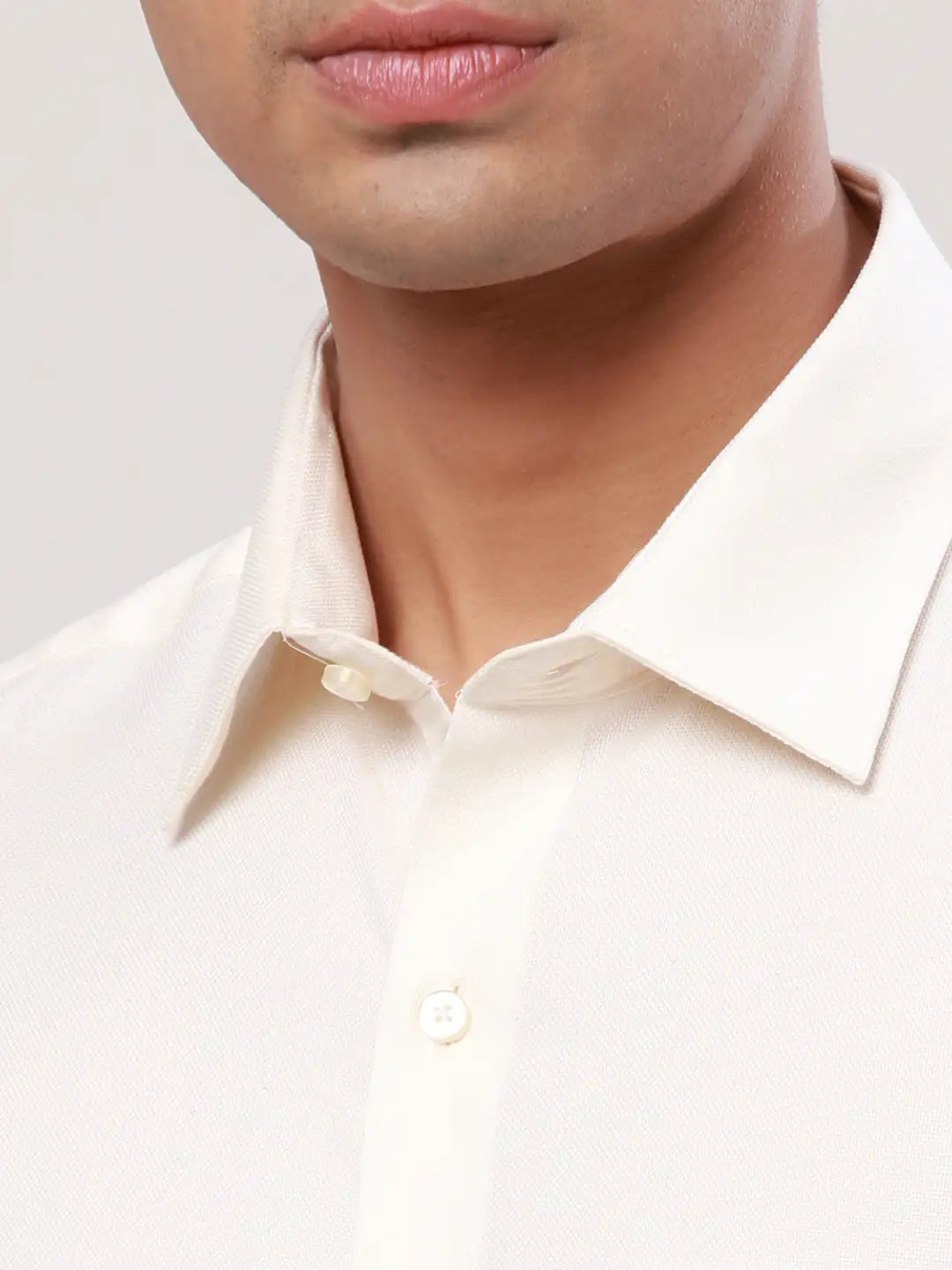 Raymond Men Fawn Solid Regular Fit Cotton Cutaway Collar Shirt