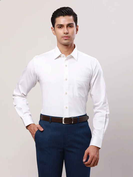 Raymond Men Black Structure Contemporary Fit Cotton Cutaway Collar Shirt